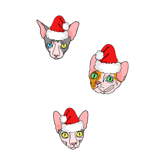 christmas sphynx (naked cat) on blue by B0red