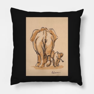 Leave Your Worries Behind - Mama & Baby Elephant #26 Ink Wash Painting Pillow