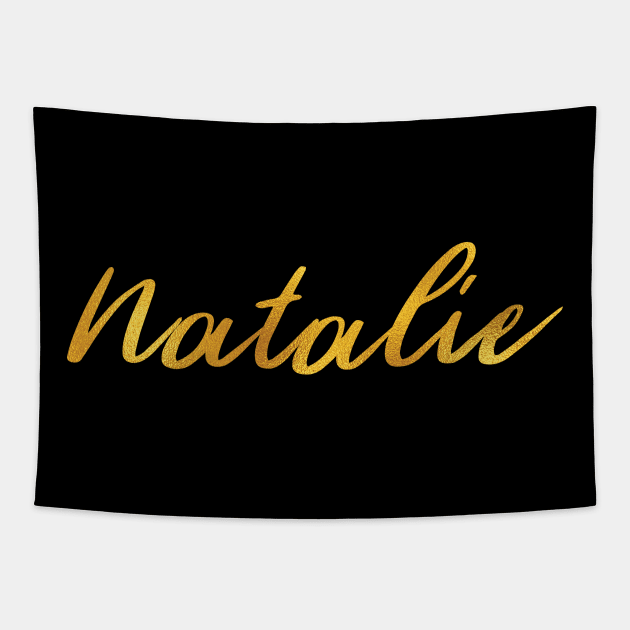 Natalie Name Hand Lettering in Faux Gold Letters Tapestry by Pixel On Fire