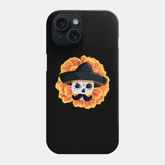 Charro mexican kawaii cute sugar skull mexican style cempasúchil mustache mexican sombrero skeleton Phone Case by T-Mex