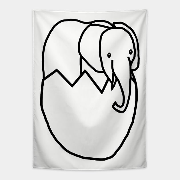 Baby Elephant Hatching from Easter Egg Outline Tapestry by ellenhenryart