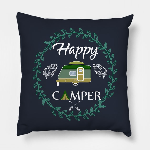 Happy Camper , Happy Camping Gift Pillow by Elitawesome