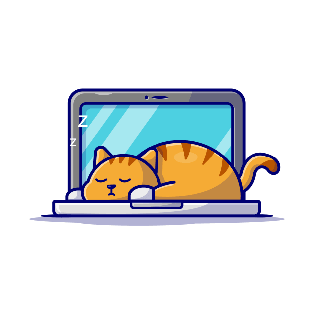 Cute Cat Sleeping On Laptop With Coffee Cup Cartoon Vector Icon Illustration (2) by Catalyst Labs