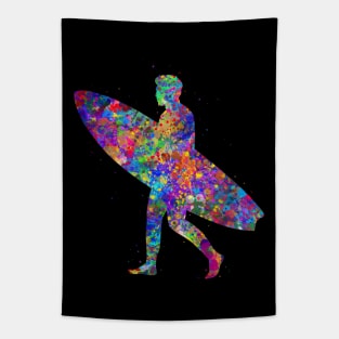 Surfer man watercolor art Tapestry