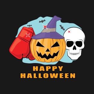 Happy Boxing Halloween - Spooky Skull and Pumpkin T-Shirt