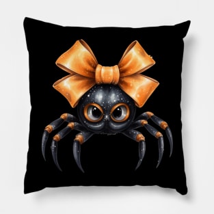 Cute Spider with Orange Bow for Halloween with Grumpy Face Pillow