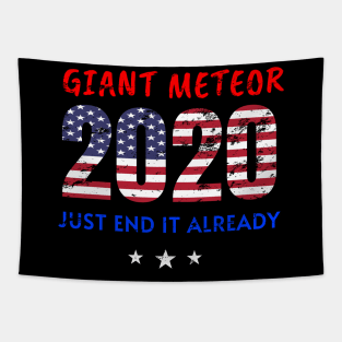 Giant Meteor 2020, Just End It Already, 2020 Election for The American President Funny USA Flag Distress Design Tapestry