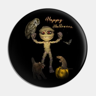 Funny halloween design with mummy, owl and pumpkin Pin