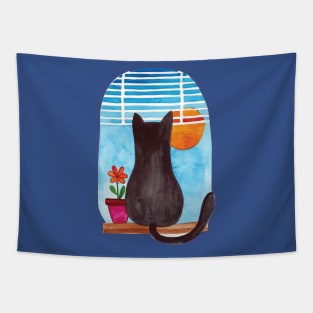 Cat looking out window Tapestry