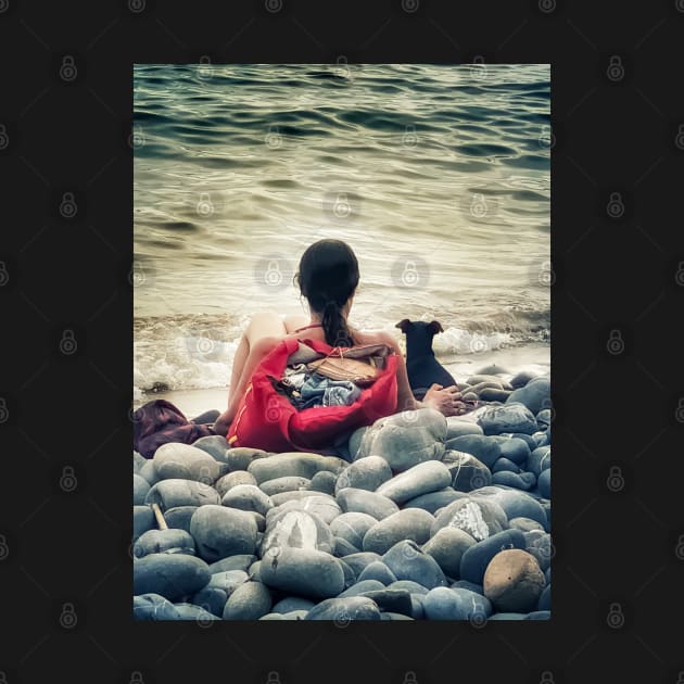 Woman Dog Sea Stones Beach Italy by eleonoraingrid