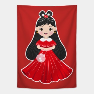 Cute red chinese girl Tapestry