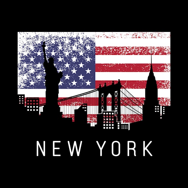 New York Skyline Distressed American flag by ThyShirtProject - Affiliate