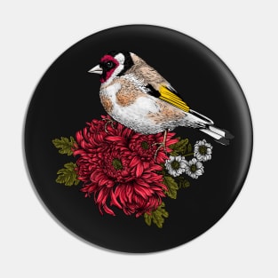 Goldfinch on chrysanthemum bouquet Pin