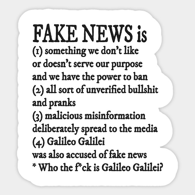 Fake News A Definition Fake News Funny Sticker Teepublic