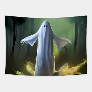 Spooky White Ghost in Forest Tapestry