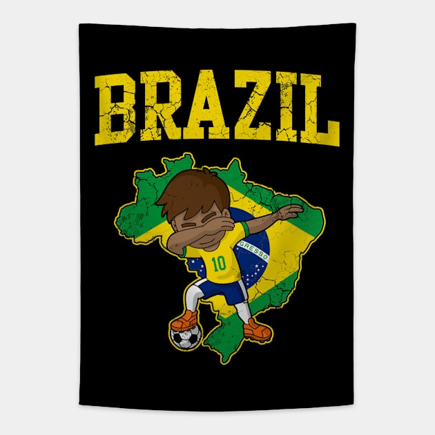 Brazil Soccer Football Boy Brazilian Flag Map Tapestry by E