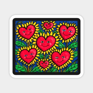 Happy Heart Flowers Sunflowers Magnet