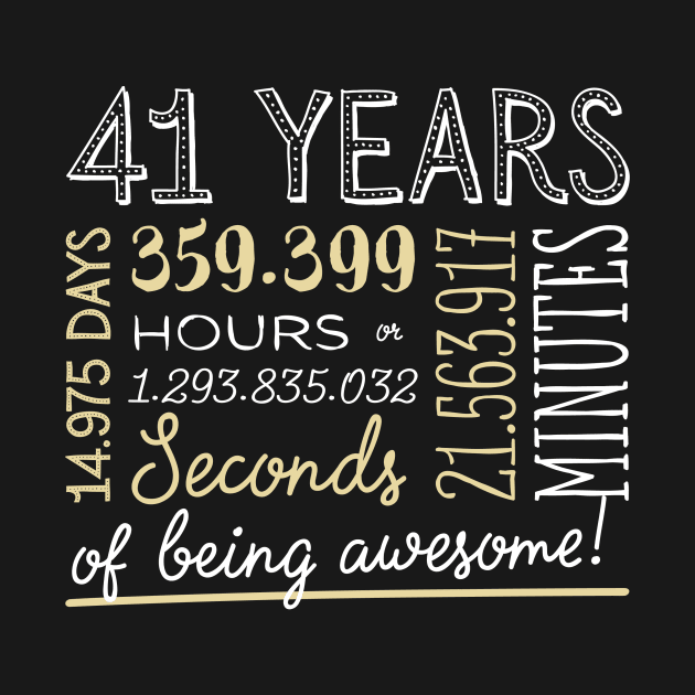 41st Birthday Gifts - 41 Years of being Awesome in Hours & Seconds by BetterManufaktur