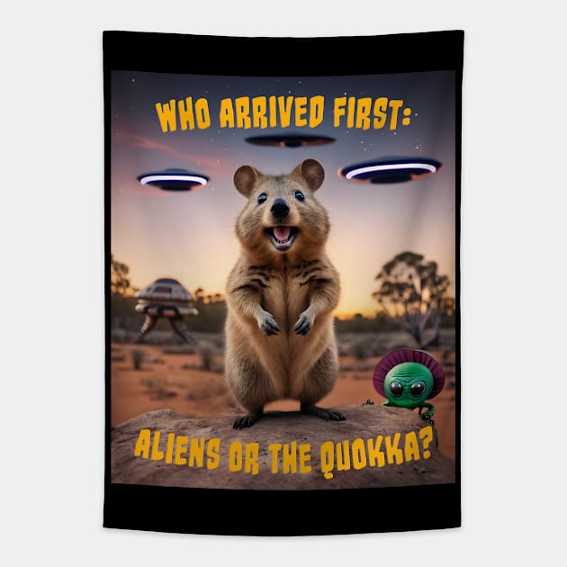 Who Arrived First, Aliens Or The Quokka? Super Cute & Funny Tapestry by Kye Chambers 
