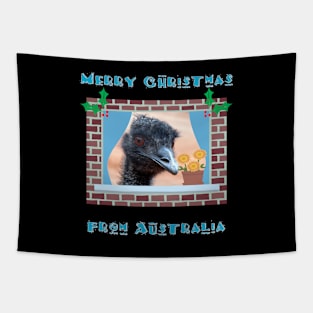 Merry Christmas from Australia with Emu in Window Tapestry