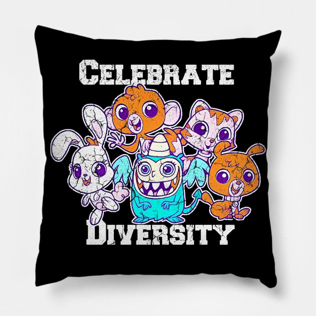 CELEBRATE DIVERSITY ANIMAL Pillow by Vikinoko Micro Photography