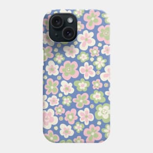 retro florals pattern, 70s groovy flowers, flower market, scandinavian florals, baby pink, baby blue, danish style Phone Case