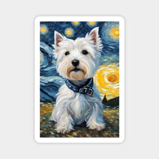 Adorable West Highland White Terrier Dog Breed Painting in a Van Gogh Starry Night Art Style Magnet