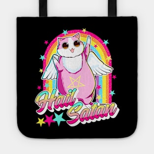 Cute Hail Satan Cat Rainbow Kitty Heavy Metal Tote