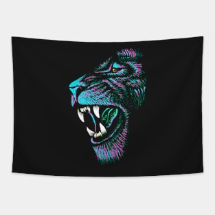 Artistic Lion Head - Blue Lion Drawing Tapestry