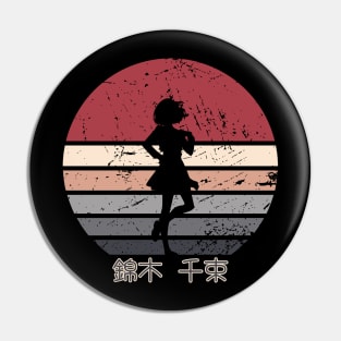 Lycoris Recoil Anime Characters Chisato Nishikigi Transparent Silhouette in Distressed Sunset Vintage Pin