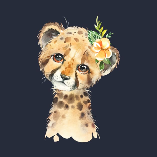 Adorable Cheetah with Flower by Krisb1371