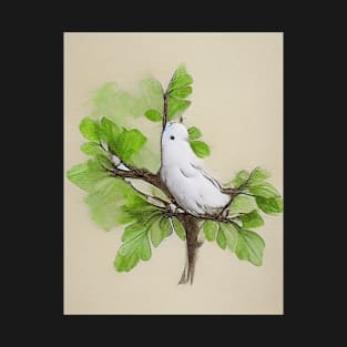 a dove on tree branch, cute 2d landscape art T-Shirt