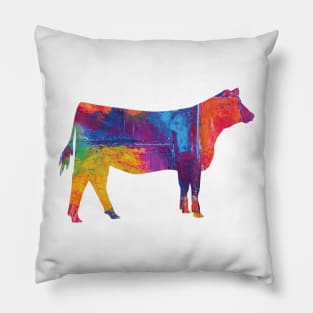 Farmgirl Livestock Show Heifer with Rainbow Pattern Pillow