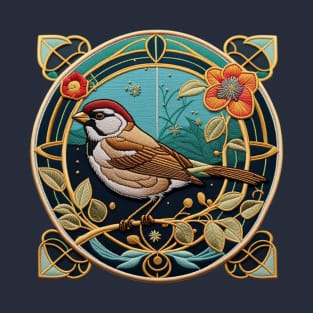 Sparrow Embroidered Patch with Accents T-Shirt