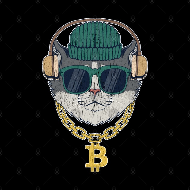 Bitcoin Gangster Cat With Sunglasses Gold Chain BTC Crypto by BonnaVida