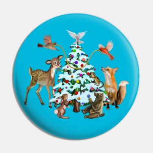 Merry Christmas Woodland Creatures Pin