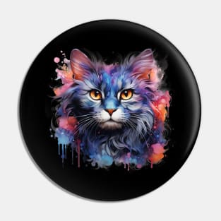 Galactic Whiskers: The Cosmic Watercolor Cat Pin