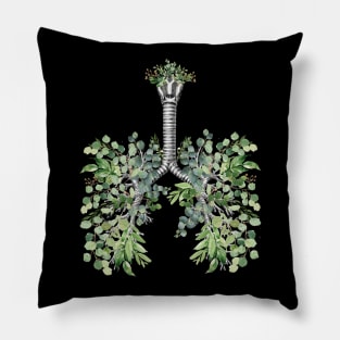 Lung Anatomy,  green leaves, Cancer Awareness Pillow