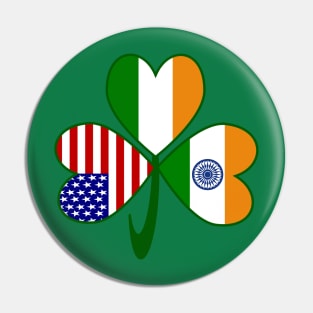 India Ireland USA Shamrock Flags Pin