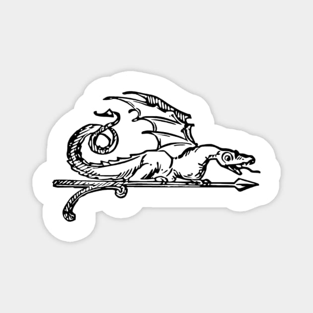 Green Dragon Tavern Sign, Black, Transparent Background, White Body Magnet by Phantom Goods and Designs