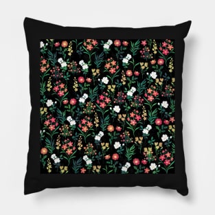 Pretty Watercolor Floral Botanical Black Pattern Pillow