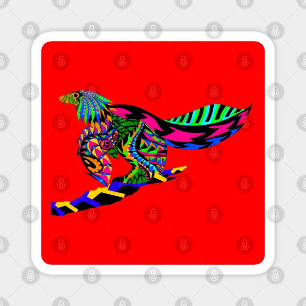 dino bird in magical pattern ecopop art Magnet by jorge_lebeau