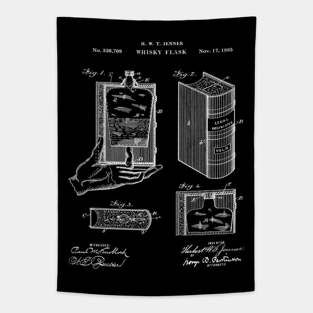 Whiskey Flask Patent Print 1885 Tapestry by MadebyDesign