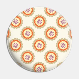 Retro Flower in buttercream, orange, gold and purple Pin