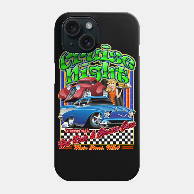 Cruise Night Hot Rods & Classic Cars Illustration Phone Case by hobrath