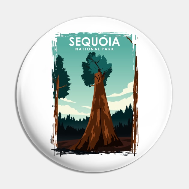 Sequoia National Park Vintage Minimal Travel Poster Pin by jornvanhezik