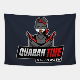 Quarantine Halloween (masked lady with 2 guns) Tapestry