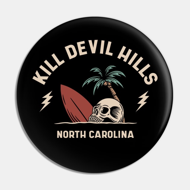 Vintage Surfing Kill Devil Hills North Carolina // Retro Surf Skull Pin by Now Boarding