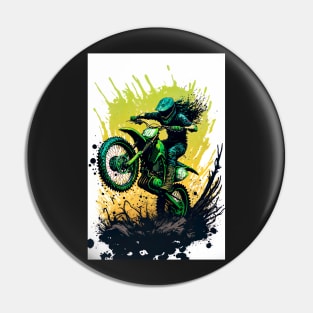 Dirt Bike With Green Paint Splash Design Pin