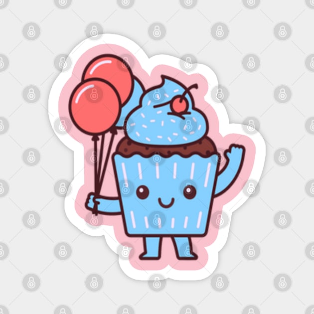 blue birthday cupcake kawaii Magnet by MN-STORE